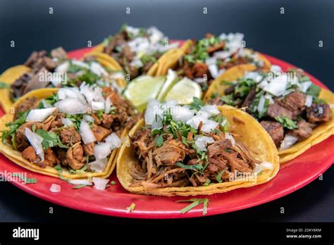 Assortment Sampler Platter Of Street Tacos Loaded With Chicken Pork Al