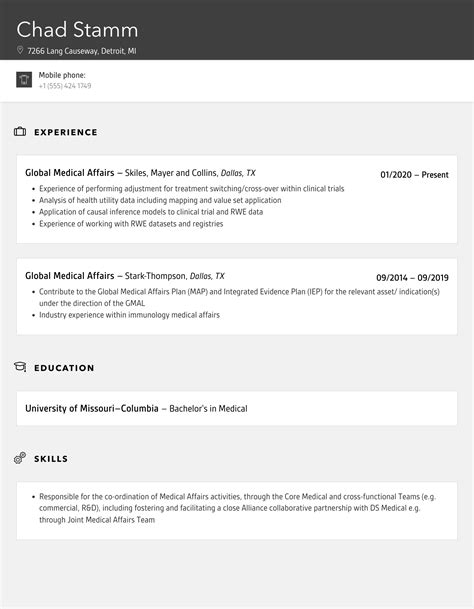 Global Medical Affairs Resume Samples | Velvet Jobs