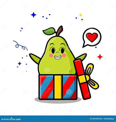 Cute Cartoon Pear Fruit Character In Flat Design Stock Vector