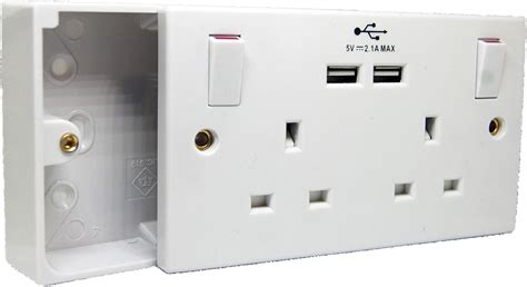 Double Wall Socket With Usb Charger Back Box Pattress Gang Plug