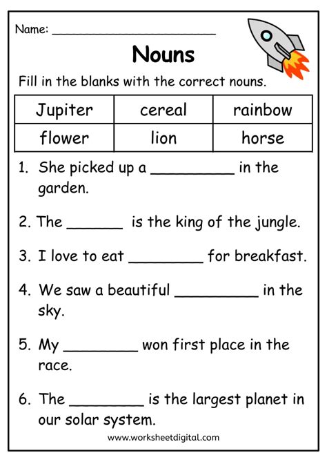 Nouns Worksheet Worksheet Digital Worksheets Library