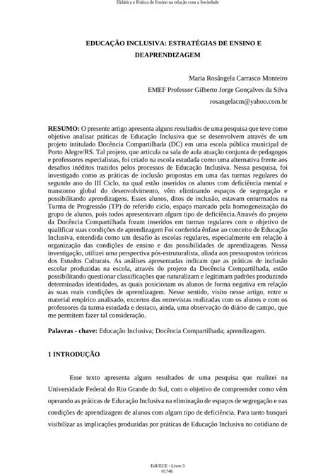 Pdf Educa O Inclusiva Estrat Gias De Ensino E Educa O Inclusiva