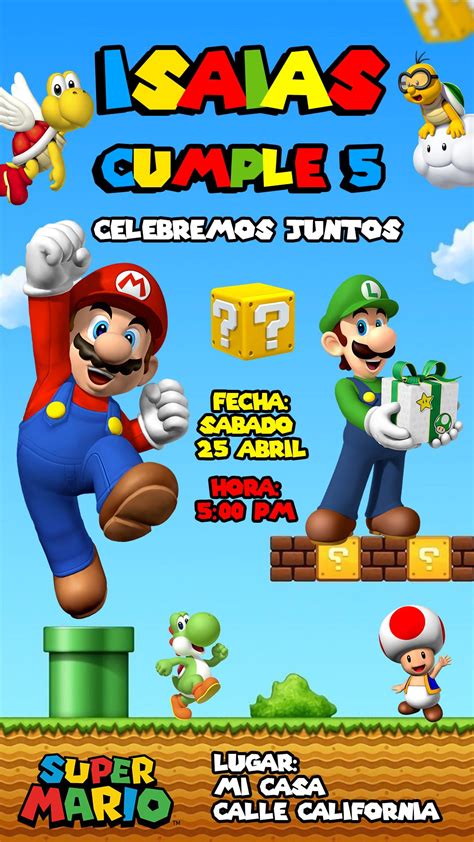 Tarjeta De Invitaci N Super Mario Bros Para Editar Psd Photoshop Freepsai