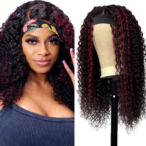 Amazon 14 Inch Highlight P1B 99J Deep Wave Headband Wig Human