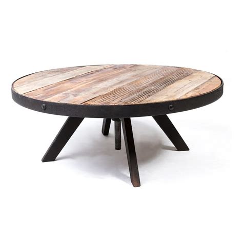 Table Basse Ronde Bois Metal Industriel Emberizaone Fr