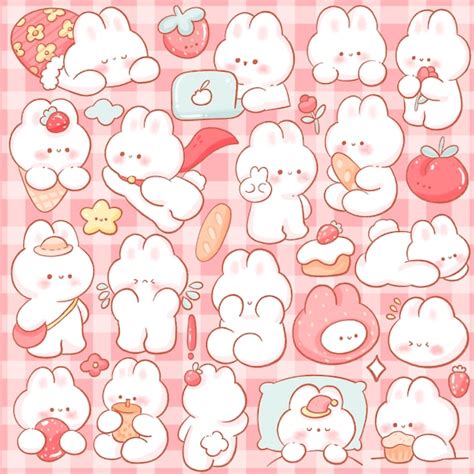 Cute Kawaii Printable Chibi Strawberry Bunny Clipart Etsy