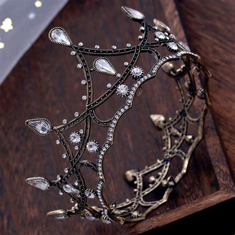 Vintage Retro Baroque Black Tiara Rhinestone Accessories 2019 Metal Tiara Headpiece Jewelry