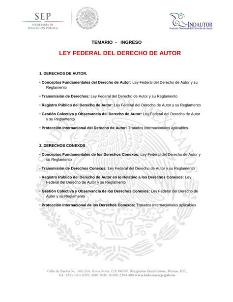 Pdf Ley Federal Del Derecho De Autor Ingreso Disposiciones De