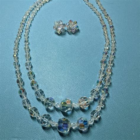 Jewelry Vintatge Silvertone Aurora Borealis Double Strand Beaded