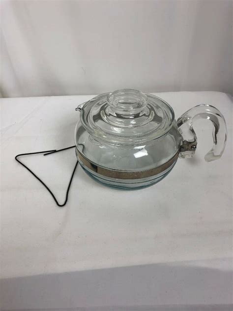 Vintage Pyrex Glass Flameware Teapot Kettle 6 Cup Coffee Stove Top