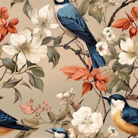 Premium Photo | A painting of a bird with flowers and birds.