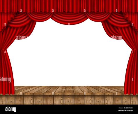 Red Curtains And Wooden Stage On White Background Stock Vector Image