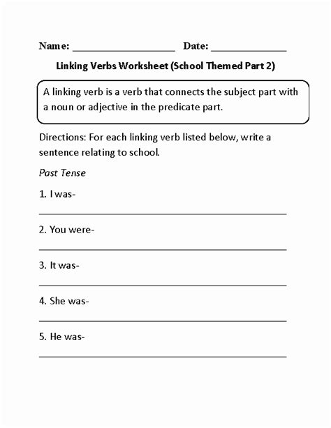 Linking And Helping Verbs Worksheet