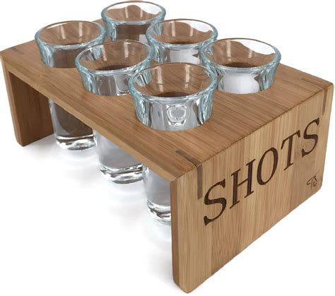 Shot Glass Set 6 Glasses In Stylish Vintage Bamboo Shot Glass Holder Glassware Ebay