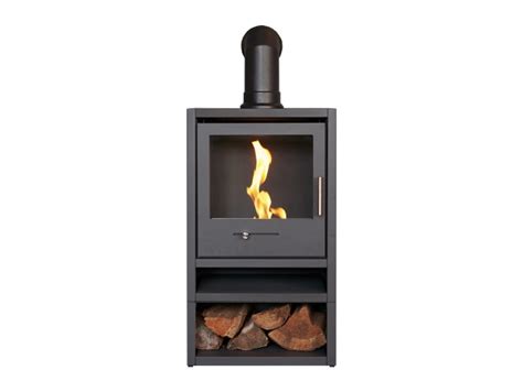 Oko S Bio Ethanol Stove With Log Storage In Charcoal Grey Angled