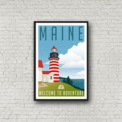 Maine Travel Poster Print Vintage Style State Art Maine Etsy