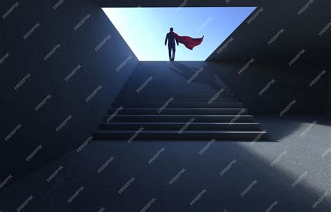 Premium Photo Successful Hero Businessman Climbing On Stair Ambitions