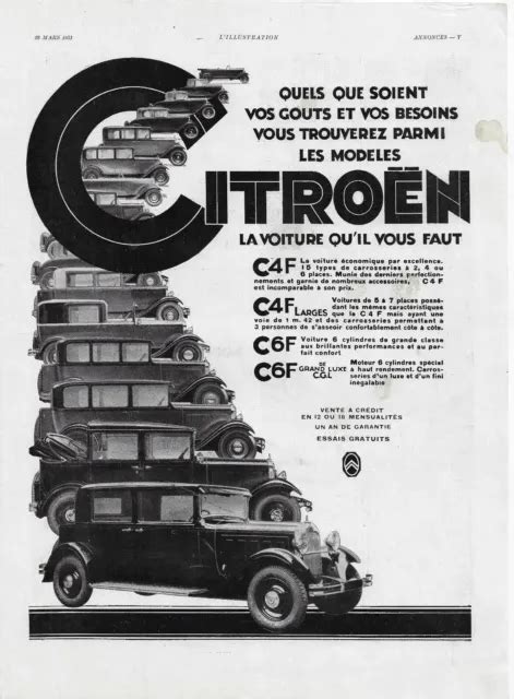 PUBLICITÉ ORIGINALE PAPIER 1931 Automobile Citroen C4 F C6 F Issue De