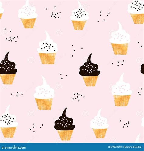 Seamless Pattern With Cute Cupcakes Modern Creative Background With