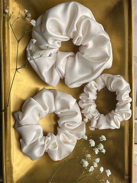 Bride Scrunchie White Satin Scrunchies Set Ivory Scrunchie Bulk