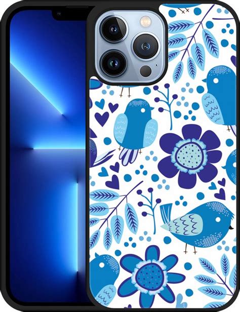 Iphone Pro Max Hoesje Design Op Glas Blue Bird And Flowers