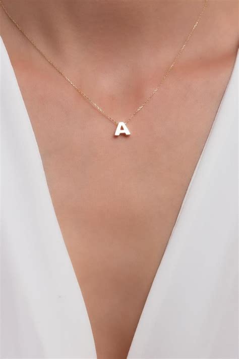 A Letter Necklace In 14k Solid Gold Initial Necklace With Letter