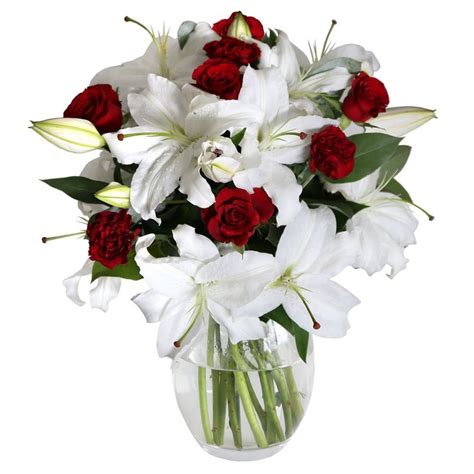 Fire And Ice Bouquet A Mix Of White Lilies Red Roses And Carnations