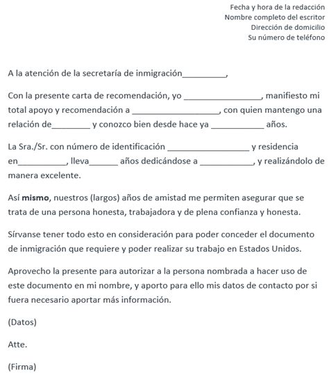 Carta De Recomendacion Para Inmigracion