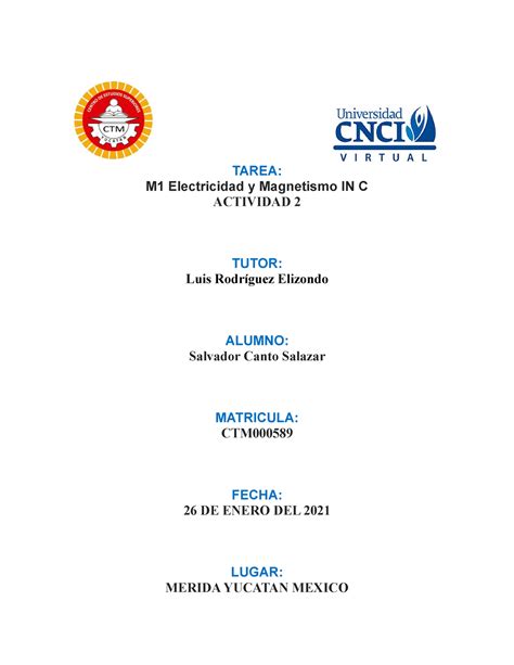 Actividad 2 Electrcidad Y Magnetismo TAREA M1 Electricidad Y