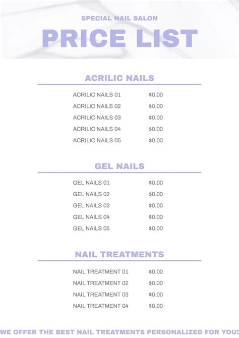 Plantillas Lista De Precios Manicura Gratis Wepik