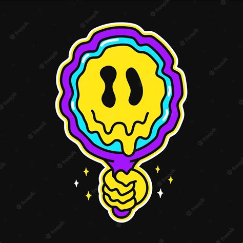 Premium Vector Funny Psychedelic Melt Smile Face In Mirror Logovector Cartoon Character