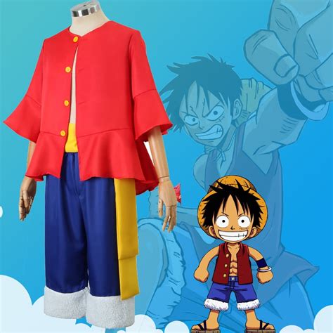 One Piece Monkey D Luffy Costume Kids Luffy Red Shirt Cosplay Wano