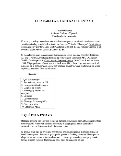 1 Pautas Para Realizar Un Ensayo Académico GuÍa Para La Escritura Del Ensayo Yolanda Gamboa