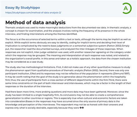 Method Of Data Analysis Essay Example