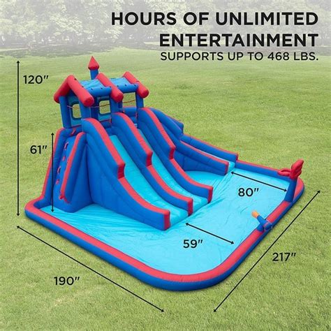 Deluxe Inflatable Water Triple Slide Park - Heavy-Duty Nylon Bouncy ...