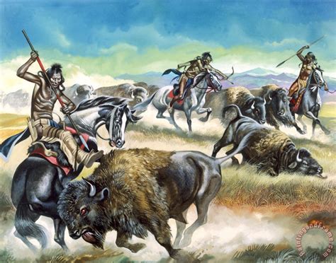 Ron Embleton Native American Indians killing American Bison painting ...