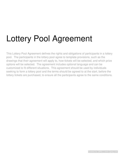 Lottery Pool Agreement