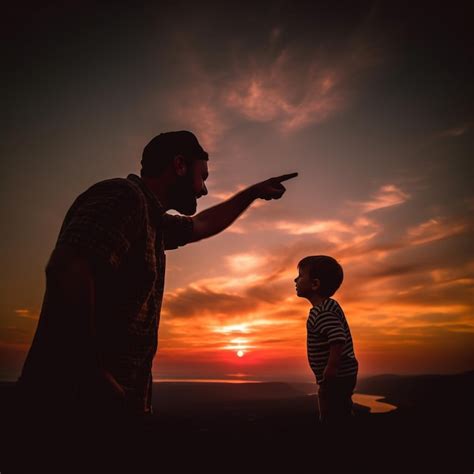 Premium Ai Image Happy Father And Son Play On Sunset Generative Ai