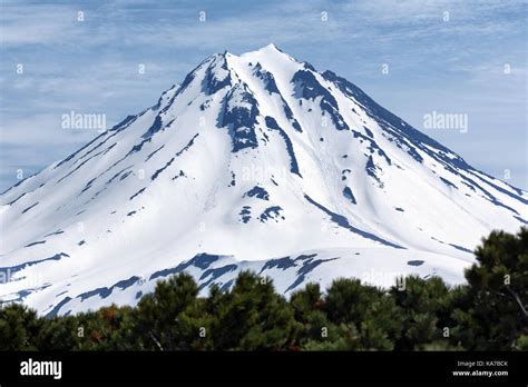 Kamchatka Peninsula Volcanic Landscape Beautiful View Of Snowy Cone Of