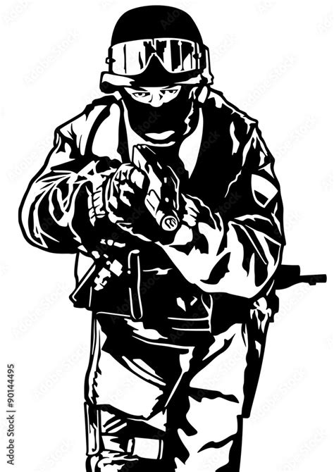 Special Police Forces - Black and White Illustration, Vector Stock ...