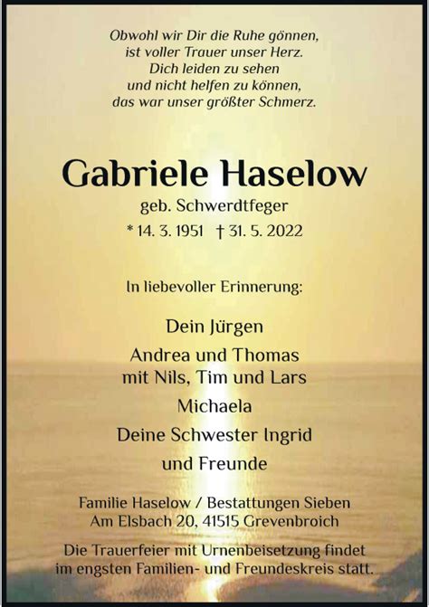 Alle Traueranzeigen für Gabriele Haselow trauer rp online de