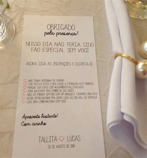 Recadinho Para Os Convidados Do Casamento Na Mesa De Jantar Convites