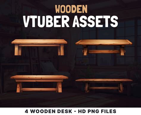 Vtuber Wooden Table Desk Vtuber Kit Brown Illustrated Stream Decoration