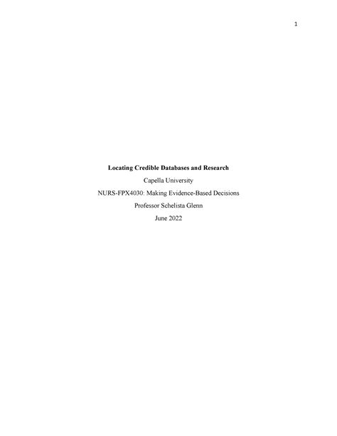 NURS FPX4030 Assessment 1 1 Locating Credible Databases And Research