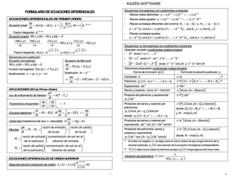 FORMULARIO CALCULO 3 EDO KAIZEN SOFTWARE Luisa UDocz