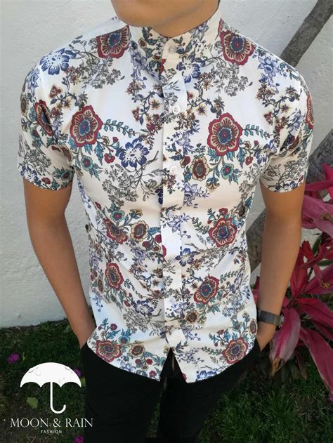 Camisa Manga Corta Blanca De Flores Para Hombre Exclusiva De La Marca