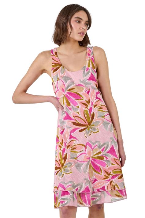 Roman Pink Floral Print Cotton Layered Dress Matalan