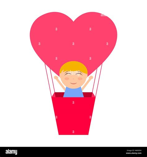 Boy Sitting In Hot Air Balloon In The Shape Of Heart Stock Vector Image Art Alamy