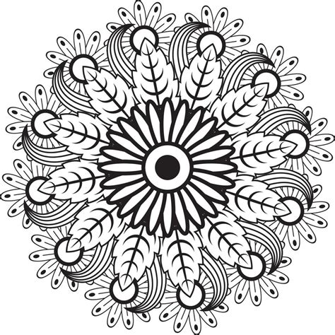 Hand Drawing Mandala Flower Pattern Coloring Page Vector Art