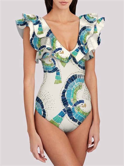 Fashion Print Ruffle One Piece Swimsuit